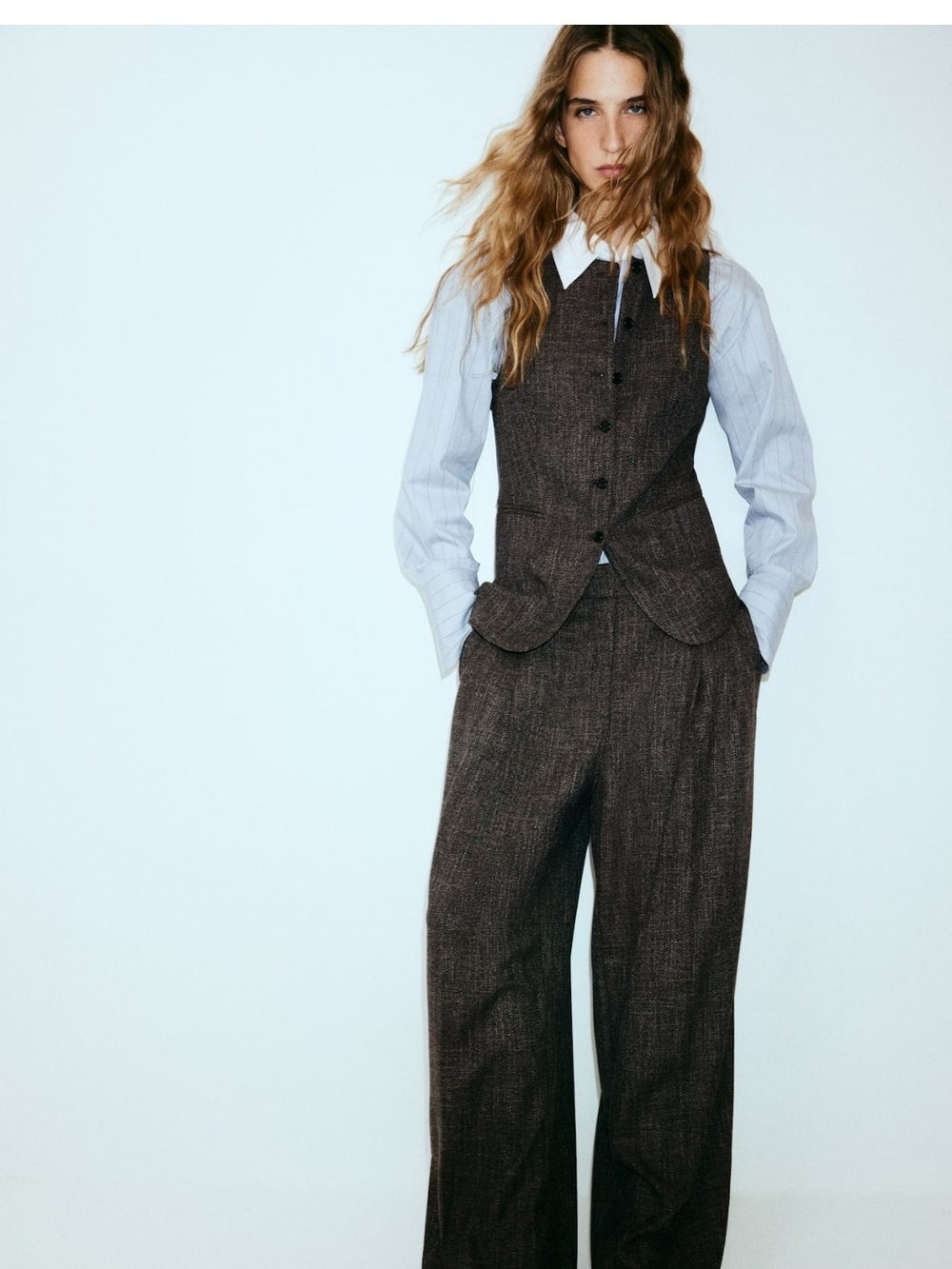 NWT H&M Brown Tweed Long Vest